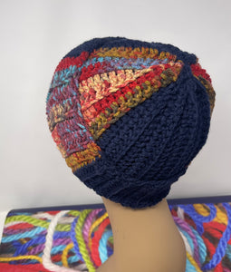 Navy and multi color crochet hat