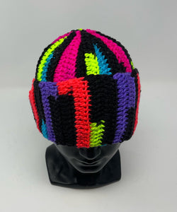 Neon stripe crochet hat