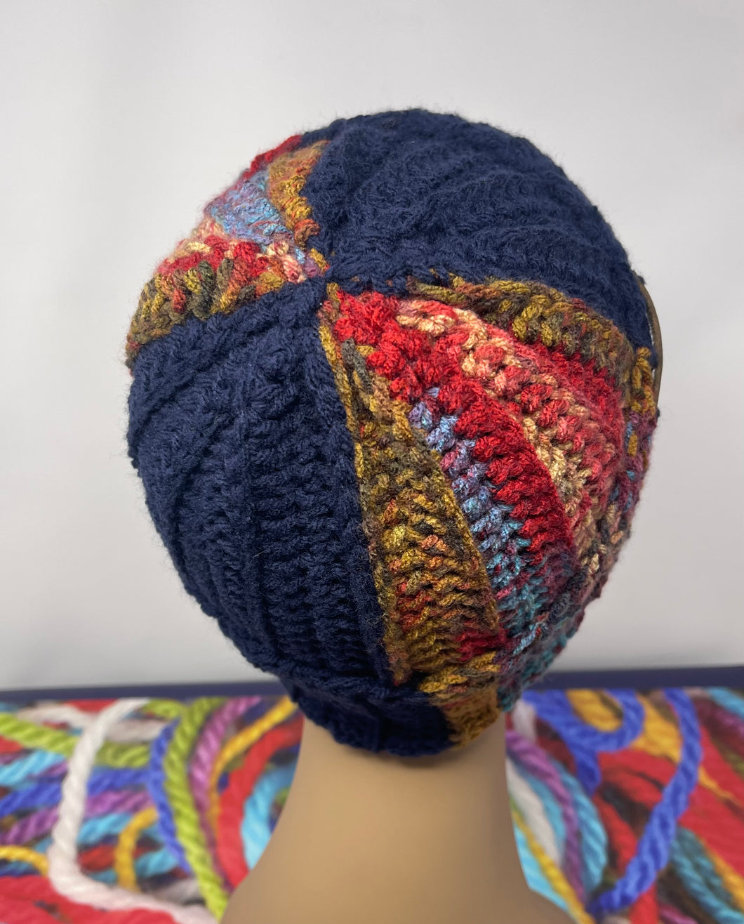 Navy and multi color crochet hat