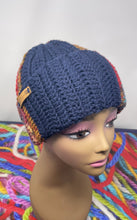 Load image into Gallery viewer, Navy and multi color crochet hat
