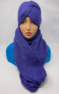 Purple shimmer, knit Hat and Scarf Set