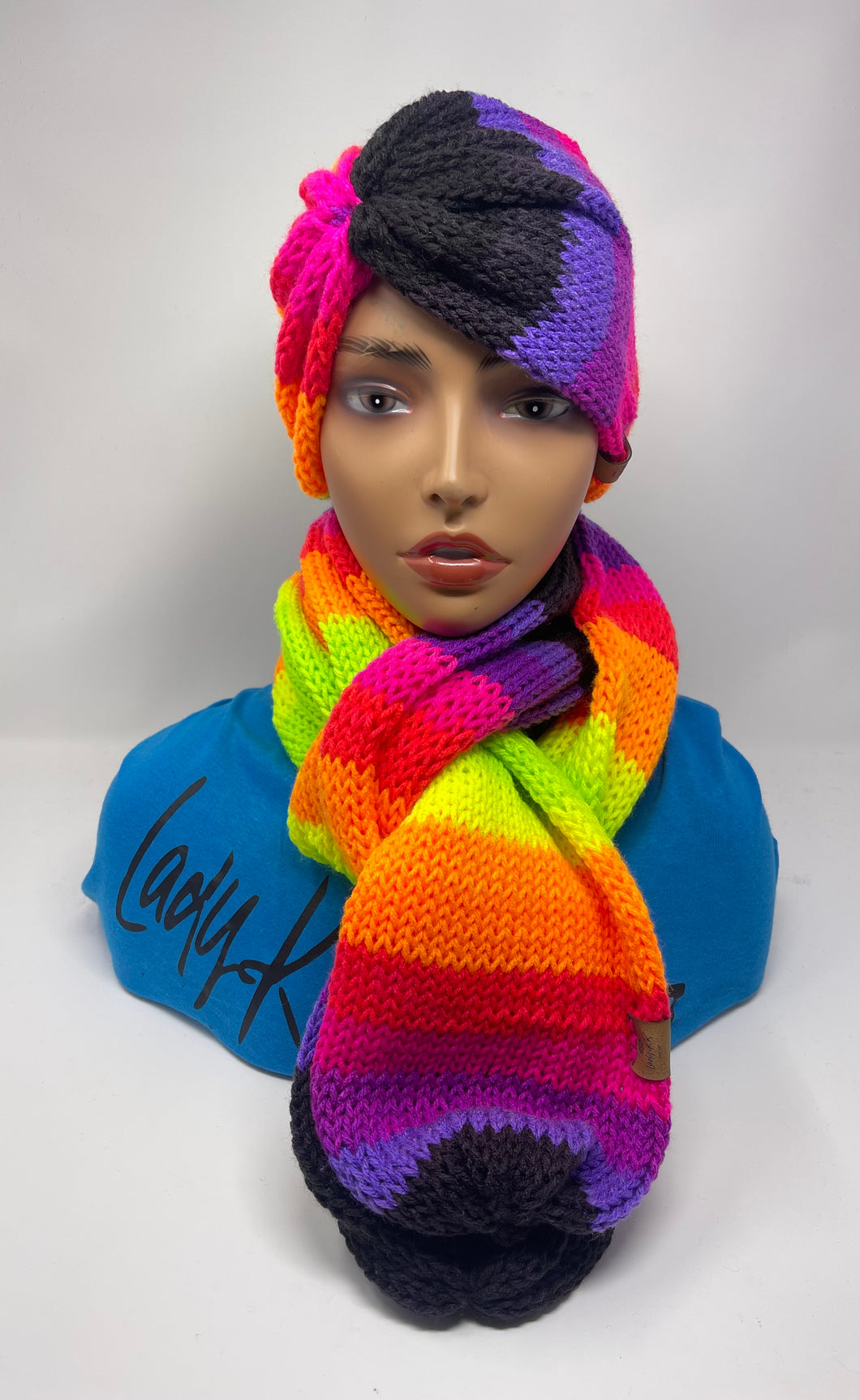 Neon stripe knit Headband and Scarf Set