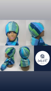 Crochet hat and knit scarf