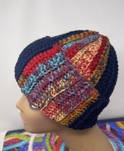 Load image into Gallery viewer, Navy and multi color crochet hat
